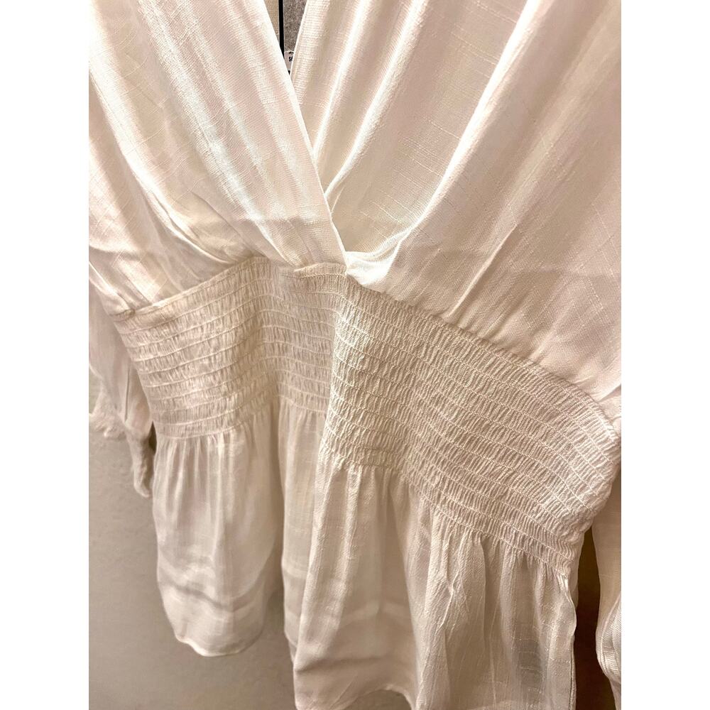 NWT Harve Benard Smocked Peplum Blouse White Faux Wrap Top S Cottagecore Paris - Picture 3 of 9